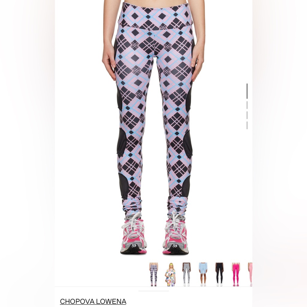 Chopova Lowena NWT lycra "Tennis Ball" lycra legging in pink,lilac,black plaid S